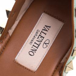 Pre Owned Valentino Tricolor Striped Leather Rockstud Ankle Strap Flat Espadrilles Size 38