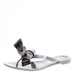 Pre Owned Valentino Grey Lace Jelly Thong Flip Flops Size 38