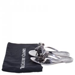Pre Owned Valentino Grey Lace Jelly Thong Flip Flops Size 38