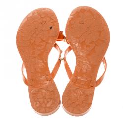 Pre Owned Valentino Orange Jelly Rockstud Bow Flat Sandals Size 39