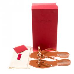 Pre Owned Valentino Orange Jelly Rockstud Bow Flat Sandals Size 39