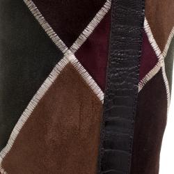 Pre Owned Valentino Multicolor Diamond Stitched Suede Knee Boots Size 37.5