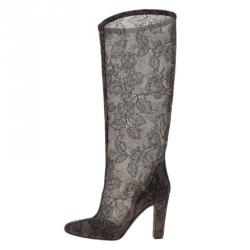 مملوكة مسبقًا حذاء بوت للركبة فالنتينو شبكة دانتيل سوداء مقاس 38