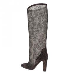 مملوكة مسبقًا حذاء بوت للركبة فالنتينو شبكة دانتيل سوداء مقاس 38