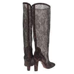 مملوكة مسبقًا حذاء بوت للركبة فالنتينو شبكة دانتيل سوداء مقاس 38