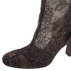 مملوكة مسبقًا حذاء بوت للركبة فالنتينو شبكة دانتيل سوداء مقاس 38