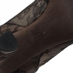 مملوكة مسبقًا حذاء بوت للركبة فالنتينو شبكة دانتيل سوداء مقاس 38