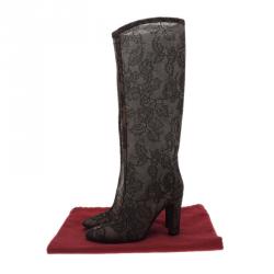 مملوكة مسبقًا حذاء بوت للركبة فالنتينو شبكة دانتيل سوداء مقاس 38