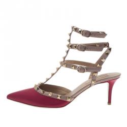 Pre Owned صندل فالنتينو سير كاحل جلد أسود وبيج مقاس 39