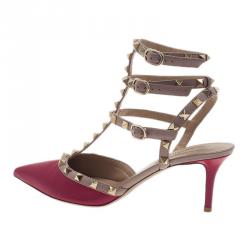 Pre Owned صندل فالنتينو سير كاحل جلد أسود وبيج مقاس 39