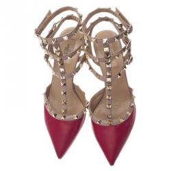 Pre Owned صندل فالنتينو سير كاحل جلد أسود وبيج مقاس 39