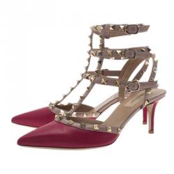 Pre Owned صندل فالنتينو سير كاحل جلد أسود وبيج مقاس 39