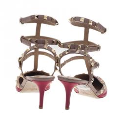 Pre Owned صندل فالنتينو سير كاحل جلد أسود وبيج مقاس 39