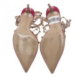 Pre Owned صندل فالنتينو سير كاحل جلد أسود وبيج مقاس 39