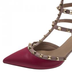 Pre Owned صندل فالنتينو سير كاحل جلد أسود وبيج مقاس 39