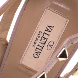 Pre Owned Valentino Beige and Orange Patent Leather Rockstud Sandals Size 38.5