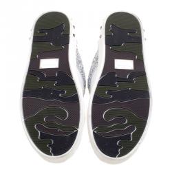 Pre Owned Valentino Silver/White Glitter and Leather Fly Crew Lace Up Sneakers Size 38