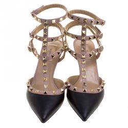 Pre Owned Valentino Black/Beige Leather Rockstud Sandals Size 40