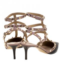 Pre Owned Valentino Black/Beige Leather Rockstud Sandals Size 40