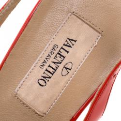 Pre Owned Valentino Red Patent Bow Slingback Platform Sandals Size 38