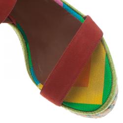 Pre Owned Valentino Multicolor Canvas Suede Wedge Sandals Size 36.5