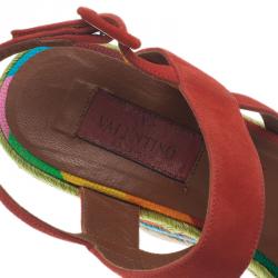 Pre Owned Valentino Multicolor Canvas Suede Wedge Sandals Size 36.5