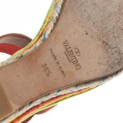 Pre Owned Valentino Multicolor Canvas Suede Wedge Sandals Size 36.5