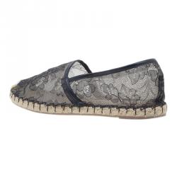 Pre Owned Valentino Black Lace and Leather Espadrilles Size 39