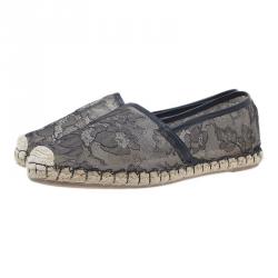 Pre Owned Valentino Black Lace and Leather Espadrilles Size 39