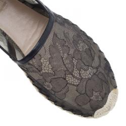 Pre Owned Valentino Black Lace and Leather Espadrilles Size 39