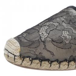 Pre Owned Valentino Black Lace and Leather Espadrilles Size 39