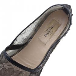 Pre Owned Valentino Black Lace and Leather Espadrilles Size 39