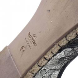 Pre Owned Valentino Black Lace and Leather Espadrilles Size 39