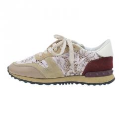 Pre Owned Valentino Beige Macramé Lace Sneakers Size 37.5