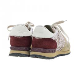 Pre Owned Valentino Beige Macramé Lace Sneakers Size 37.5