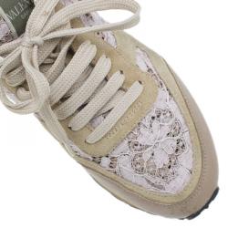 Pre Owned Valentino Beige Macramé Lace Sneakers Size 37.5