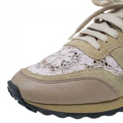 Pre Owned Valentino Beige Macramé Lace Sneakers Size 37.5