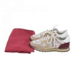 Pre Owned Valentino Beige Macramé Lace Sneakers Size 37.5