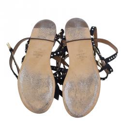 Pre Owned Valentino Black Studded Suede and Leather Teodora Gladiator Sandals Size 36.5