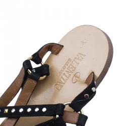 Pre Owned Valentino Black Studded Suede and Leather Teodora Gladiator Sandals Size 36.5