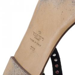 Pre Owned Valentino Black Studded Suede and Leather Teodora Gladiator Sandals Size 36.5