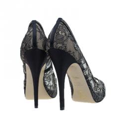 Pre Owned Valentino Black Embellished Lace and Mesh Floral Peep Toe Pumps 41
