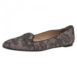مملوكة مسبقًا Valentino Grey Lace Smoking Slippers Size 39.5