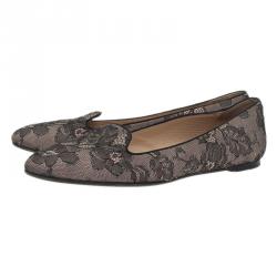 مملوكة مسبقًا Valentino Grey Lace Smoking Slippers Size 39.5
