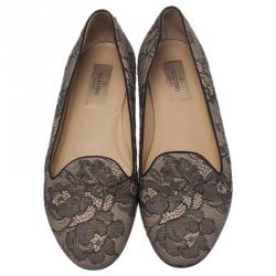 مملوكة مسبقًا Valentino Grey Lace Smoking Slippers Size 39.5