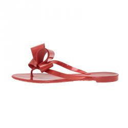 Pre Owned Valentino Red Jelly Bow Detail Thong Sandals Size 36