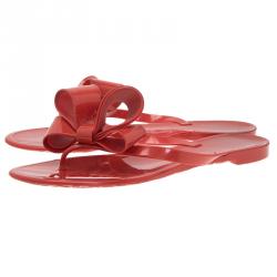 Pre Owned Valentino Red Jelly Bow Detail Thong Sandals Size 36