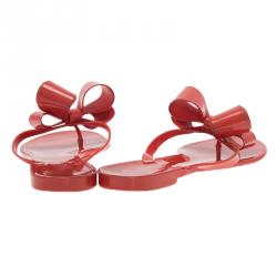 Pre Owned Valentino Red Jelly Bow Detail Thong Sandals Size 36
