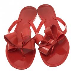 Pre Owned Valentino Red Jelly Bow Detail Thong Sandals Size 36