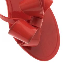 Pre Owned Valentino Red Jelly Bow Detail Thong Sandals Size 36